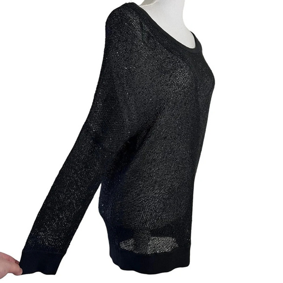 Guess Sheer Sequin Knit Black Sweater Size Medium Long Sleeves Pullover Neutral - Picture 4 of 10